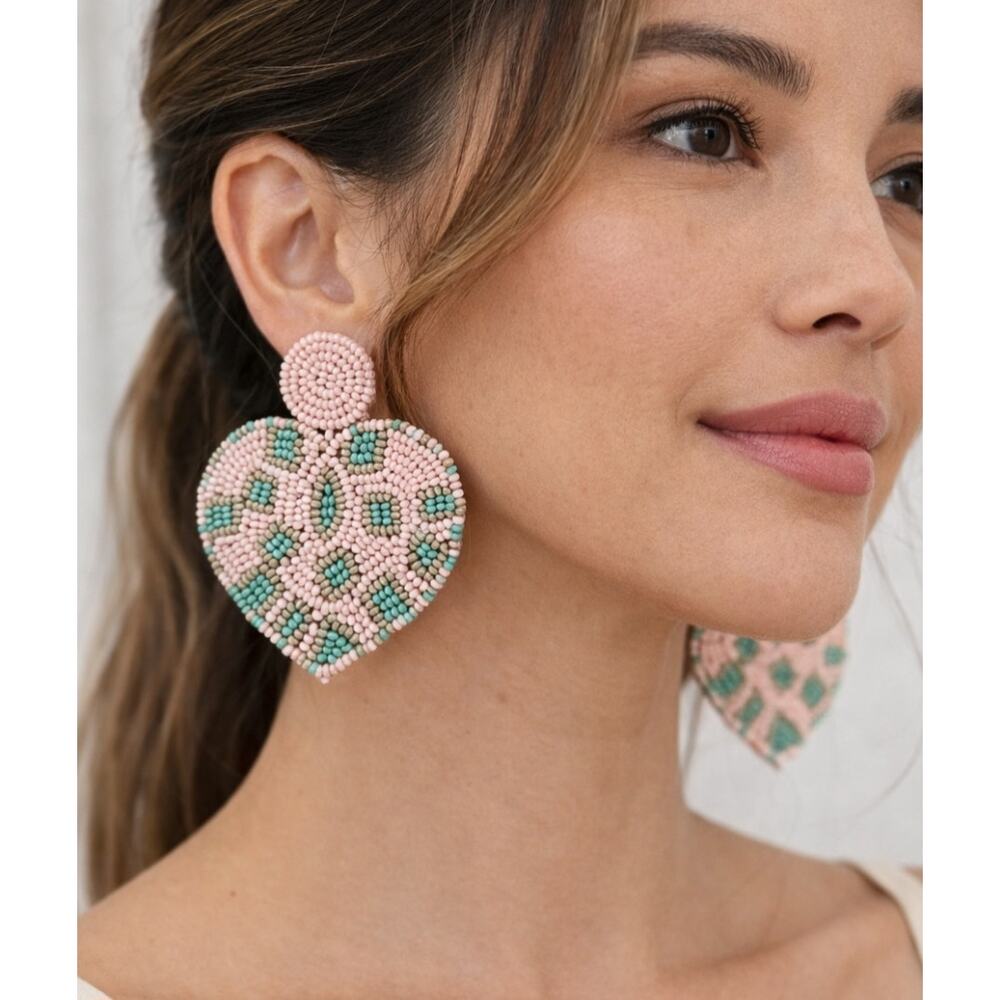 Kay Lee Pink Mint Heart Earrings New